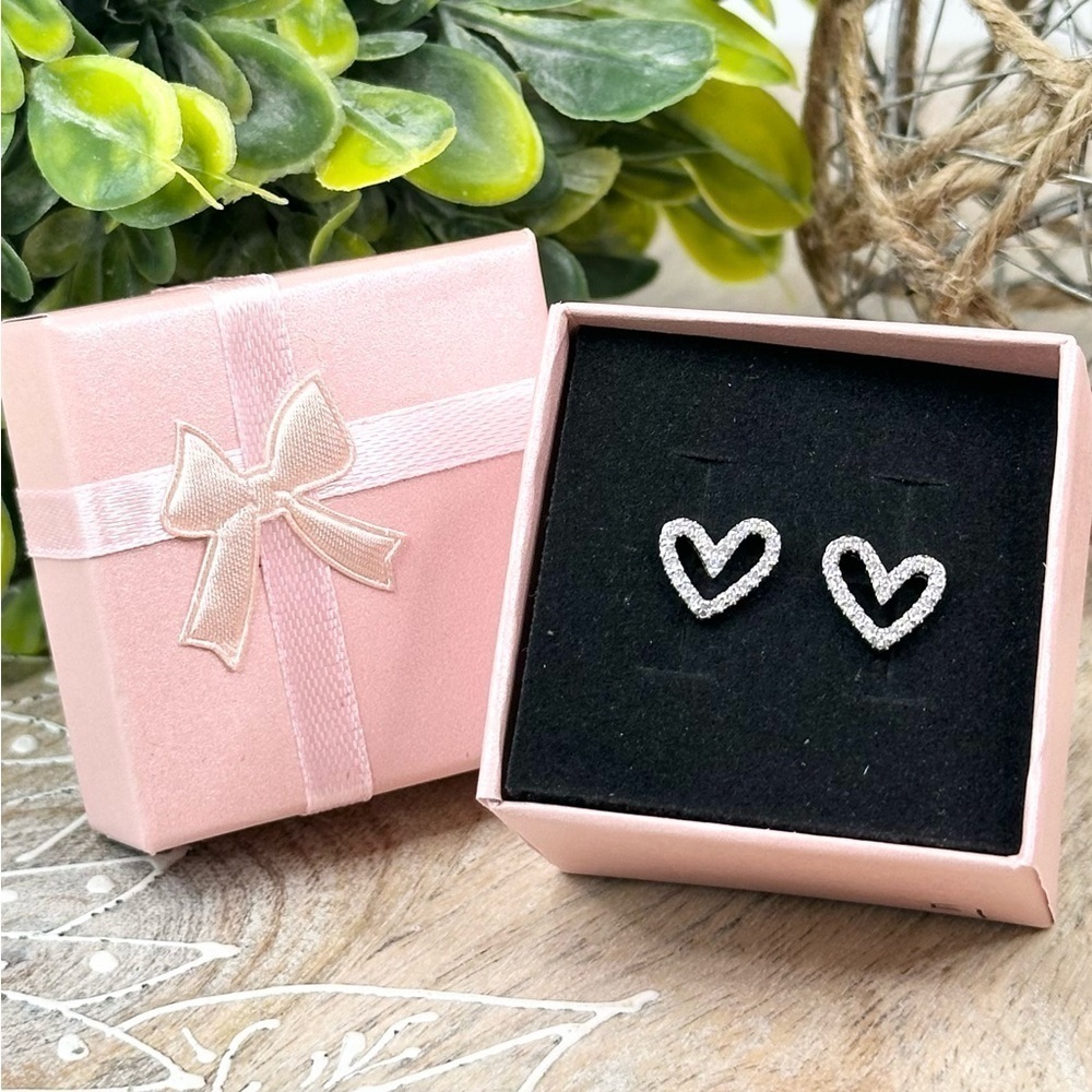 Elegant Silver Rhinestone Heart Earrings